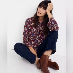 Madewell Bell-Sleeve Tie Top in Antique Flora Womens Size XXS